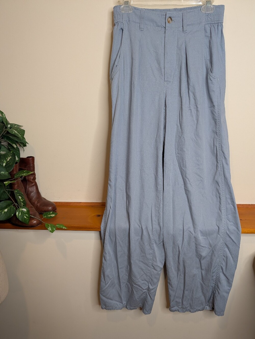 Madewell Wide Leg Pull-On Pants Tencel Lyocell Blue Gray Tapered Ankle Sz 4